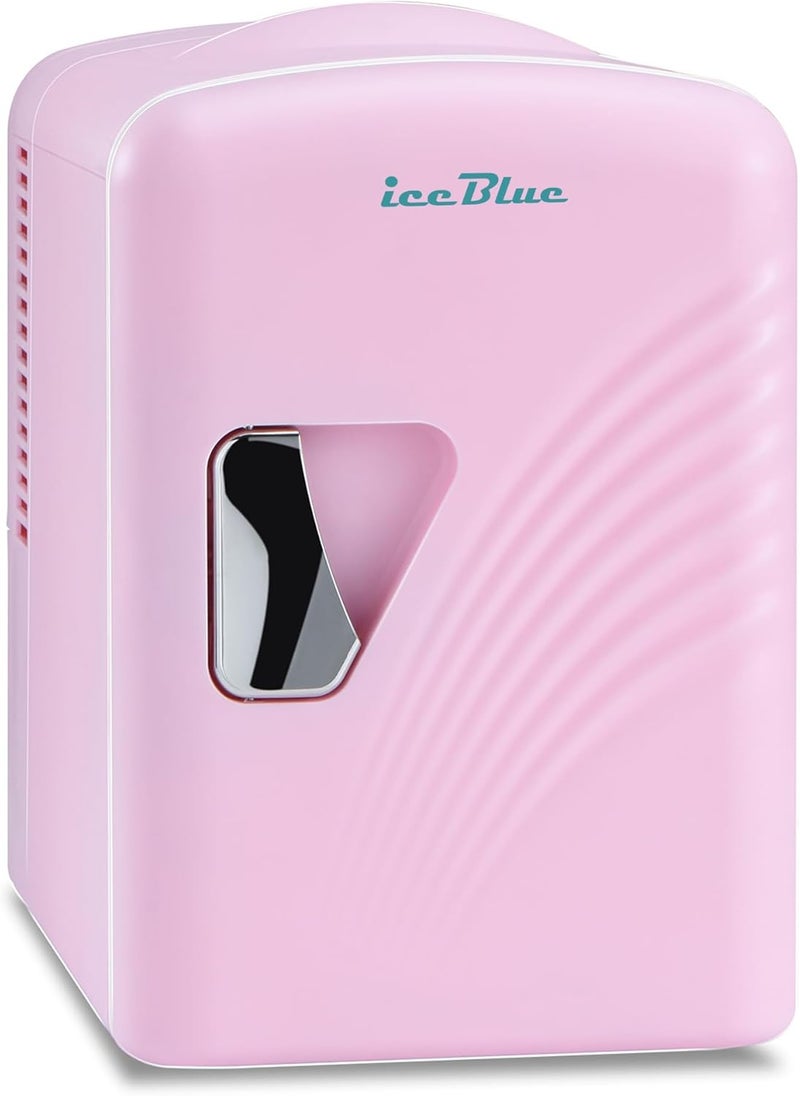 Iceblue Mini Fridge, Retro 4Liter /6 Cans Tiny Fridge, AC Plug & 12V Car Charger Skincare Fridge, Compact & Portable 4A Cooling Small Refrigerator for Bedroom, Car, Office, Dorm, Gift - Pink - Image 1